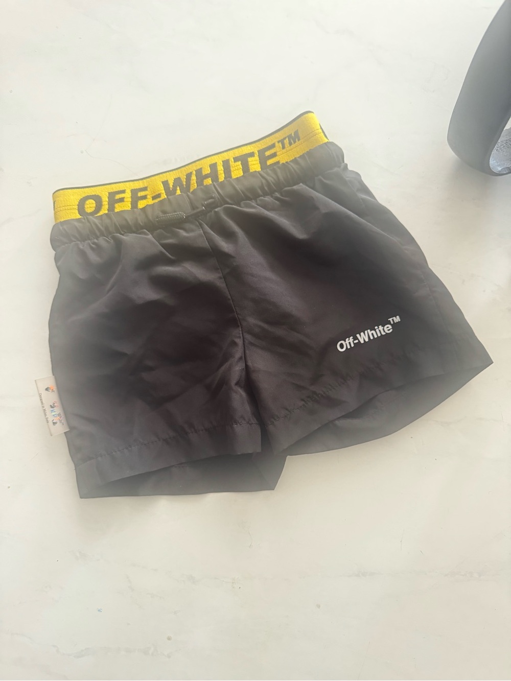 WHIT Black Swim Shorts with Colorful Tag Detail 6-9 months
